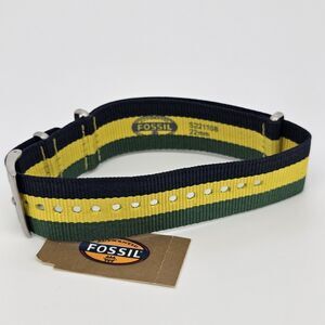 FOSSIL 22MM GREEN YELLOW‎ BLACK STRIPES POLYESTER WATCH STRAP BAND S221108